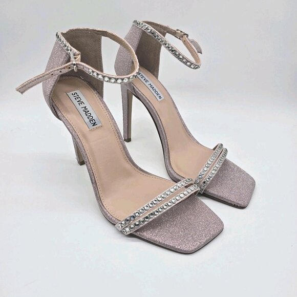 Steve Madden Colette Heels 8.5M Sparkle Blush Rhinestone Strappy - Picture 10 of 15